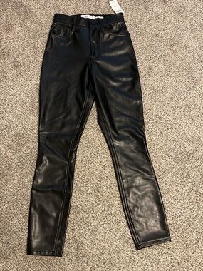 Abercrombie & Fitch Black Vegan Leather High Rise Long Skinny Jeans - Women